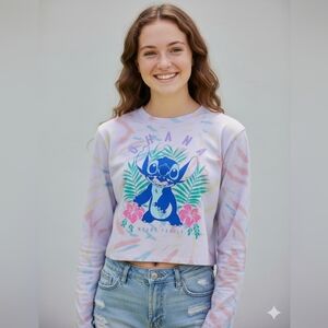Disney Lilo & Stitch Juniors Purple Tie-Dye Stitch Graphic Crop Top Size Large
